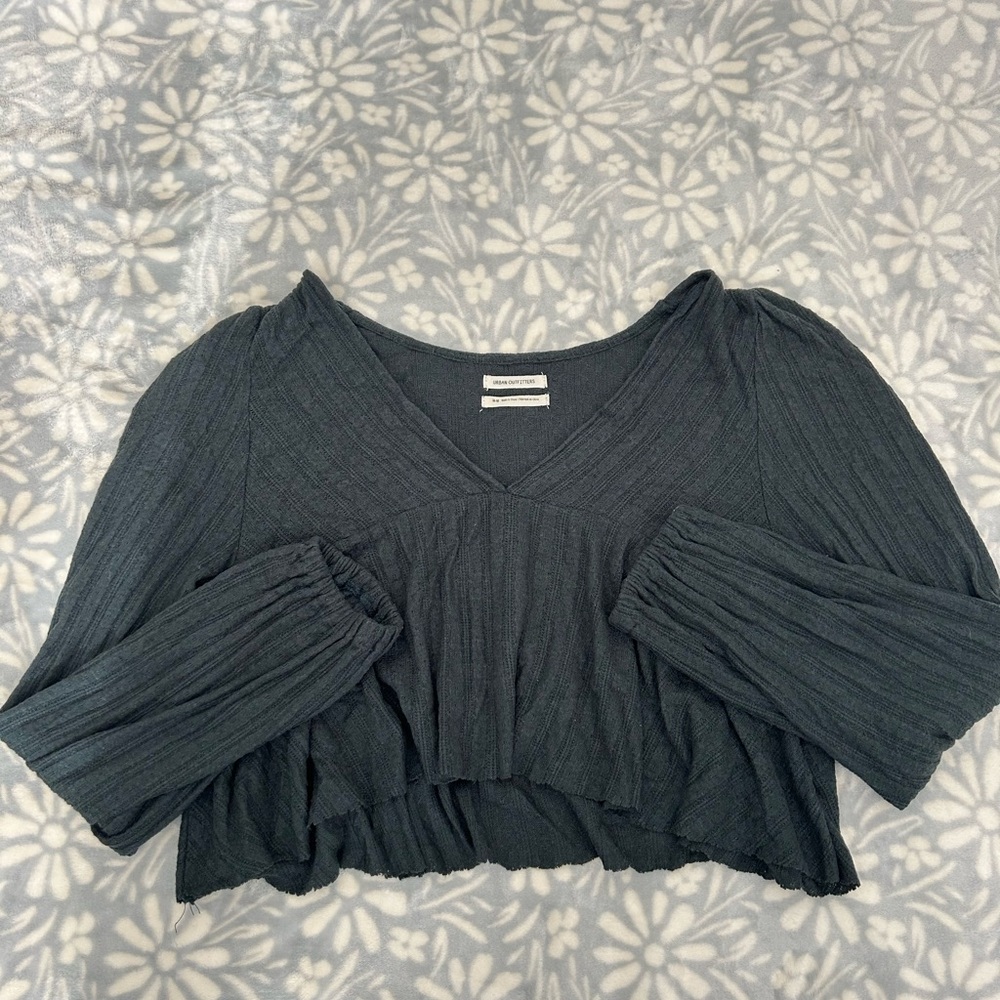 Urban Outfitters Black Ribbed Crop Blouse